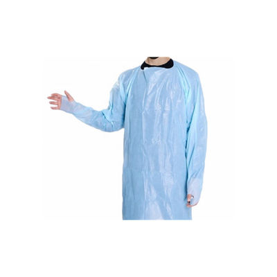 Le CPE en plastique bleu de patient de tabliers chirurgicaux à usage unique habille avec de longues douilles