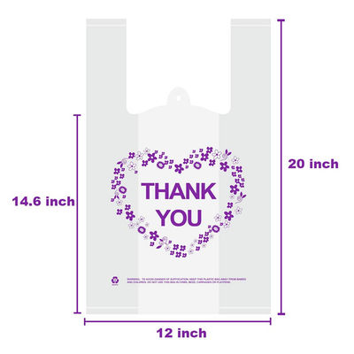 Les poignées claires en plastique de haute qualité de gilet met en sac des sacs à provisions de T-shirt avec le logo fait sur commande